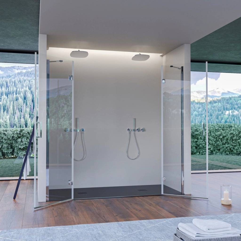 Porta Doccia Con Due Porte Battenti Trasparente 8Mm Regina, Misura 160