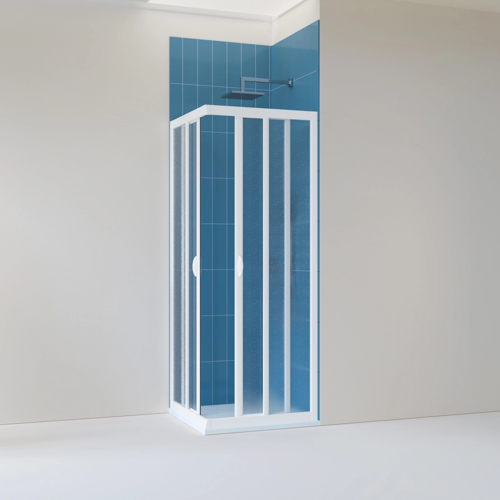 Forte: Box Doccia Smart Semicircolare In Pvc-Acrilico, Anticalcare, Riducibile, Resistente Agli Urti, Chiusura Magnetica, Kit Completo, 80L X 80P X 185H, Bianco