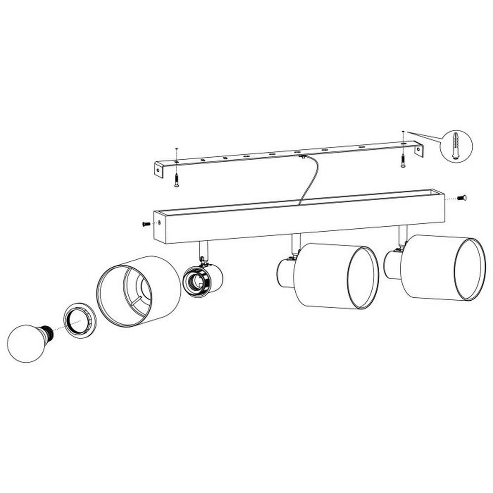 Eglo Faretto Da Soffitto Batallas, Lunghezza 48 Cm, Nero/Legno, A 3 Luci.